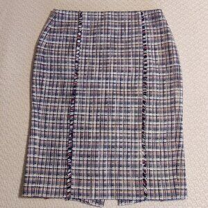 J. Crew Pencil Skirt in blue white red plaid Size 2